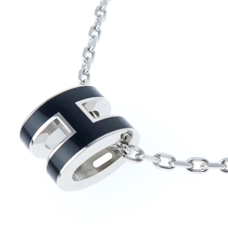 Hermes Necklace Pop Ash Mini Pendant H Black Silver-color- Accessories-