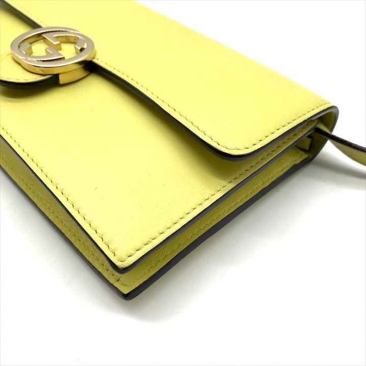 Gucci Interlocking 2-Way Shoulder Bag Wallet Lime Yellow Leather