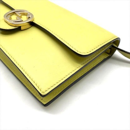 Gucci Interlocking 2-Way Shoulder Bag Wallet Lime Yellow Leather