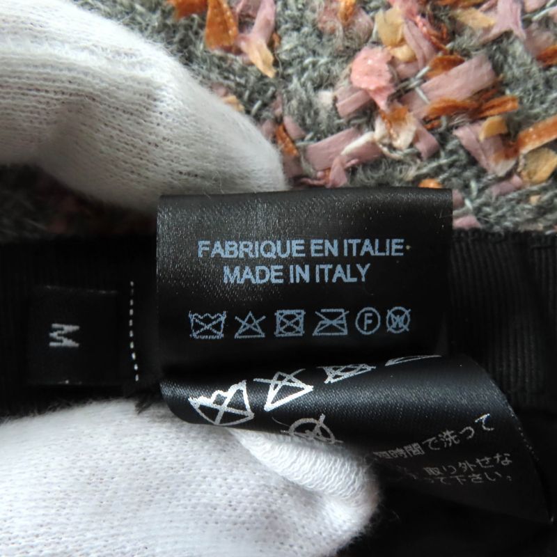 CHANEL Alpaca Blend Ribbon Tweed Bucket Hat With Coco Mark Hardware Gray Pink M