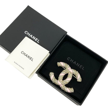Chanel Brooch Corsage Gold Pink Here Mark Rhinestone Pearl