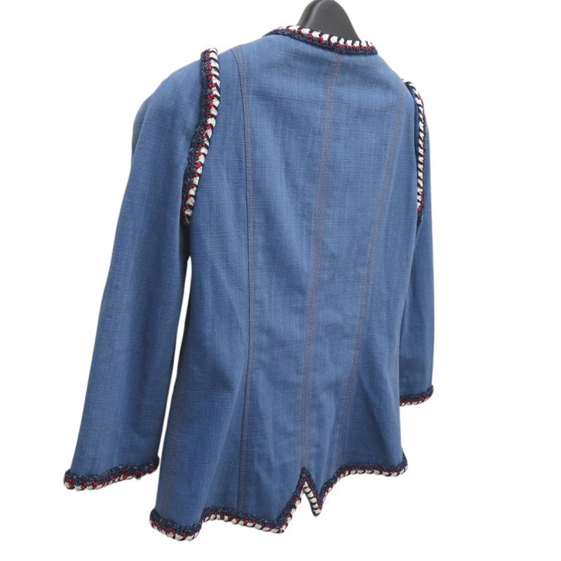 Chanel Collarless Jacket Coco Mark Denim Jacket Cotton Tricolor 1371 Chanel