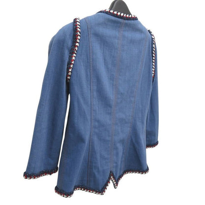 Chanel Collarless Jacket Coco Mark Denim Jacket Cotton Tricolor 1371 Chanel