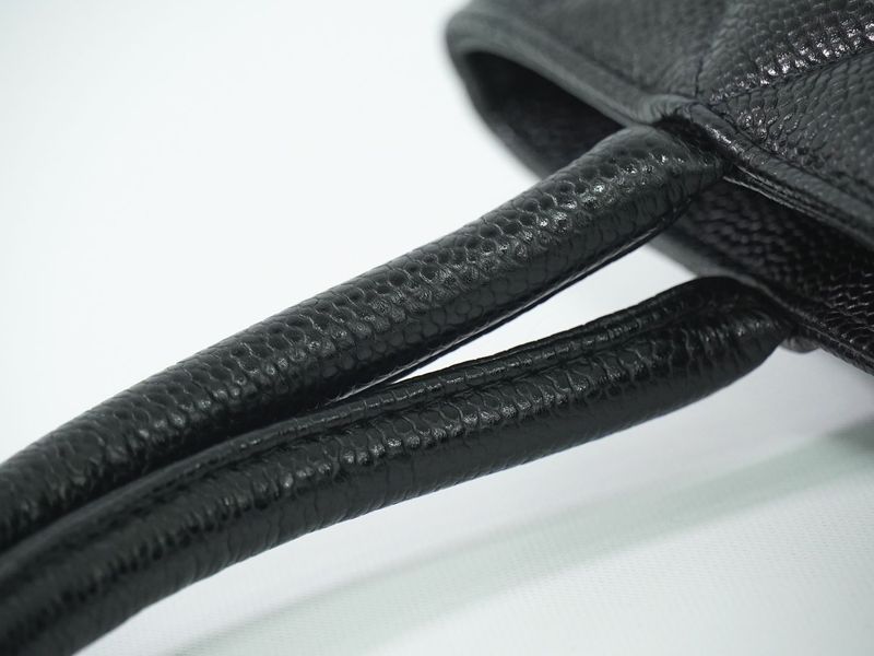 Authentic Chanel Coco Mark Revival Tote Handbag Caviar Skin Leather Black Coco