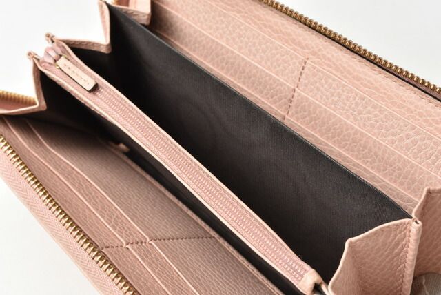 Gucci Wallet Gucci Long Wallet Petit Marmont Leather Pink Beige Round Zipper
