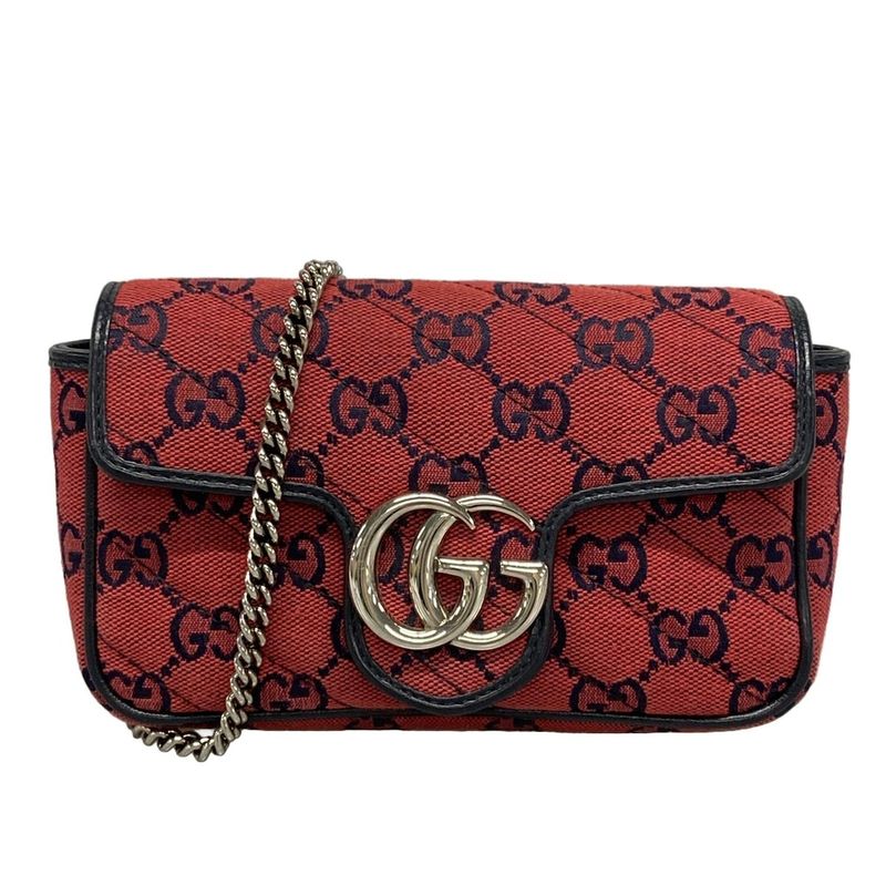 Gucci GG Marmont 661332 Red And Dark Navy Chain Shoulder Mini Bag Limited