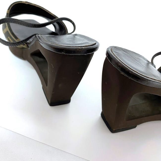 Fendi Sandals Khaki Brown Zucca Heels 22.5cm (8.86in)