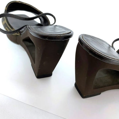 Fendi Sandals Khaki Brown Zucca Heels 22.5cm (8.86in)