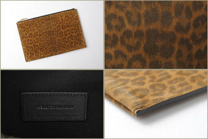 Saint Laurent Paris Clutch Bag Flap Pouch Saint Laurent Leopard Suede Brown
