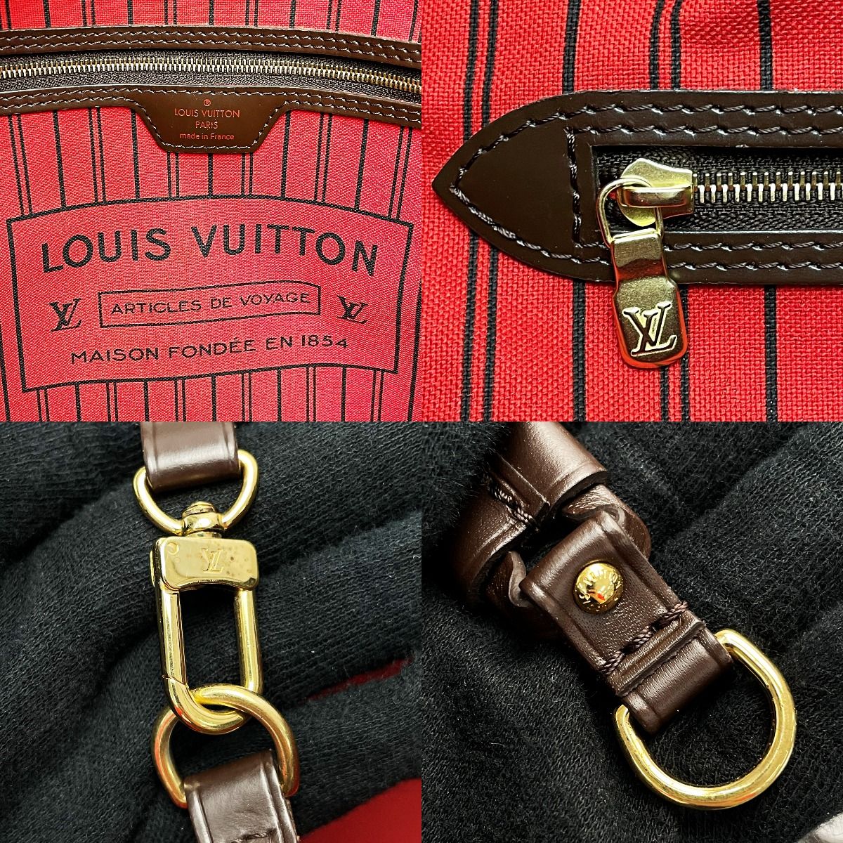 Louis Vuitton Damier Neverfull N41358 Ebene Tote Bag Women's Gold Hardware