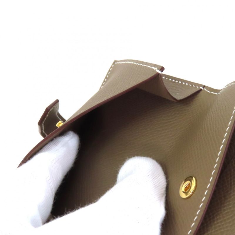 Hermes Bearn Mini Etoupe Vaux Epson Gold Hardware H Logo Hardware Mini Wallet