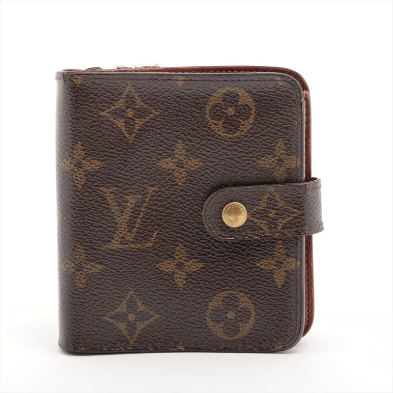 Louis Vuitton Monogram Compact Zip Fold Wallet M61667 Brown Made In France