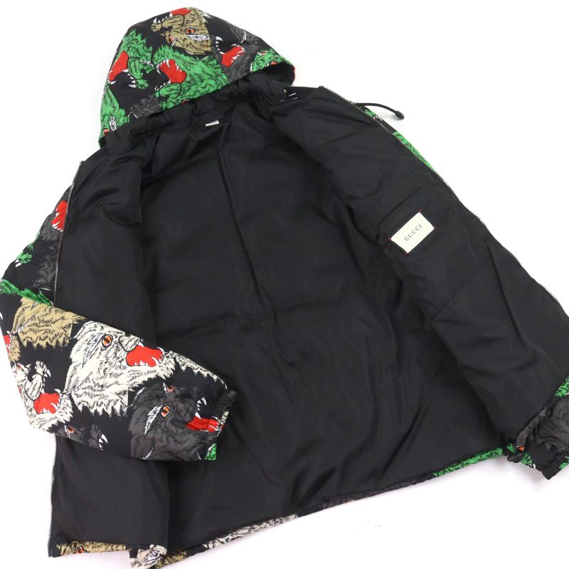Gucci 526428 Panther DOWN Jacket Angry Panther Hooded Double Zip Down Jacket