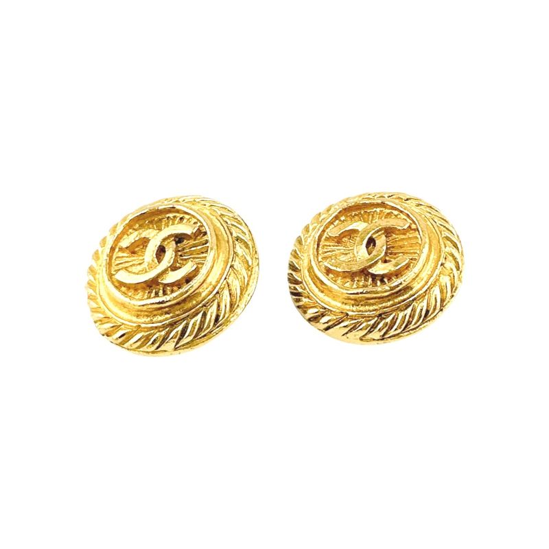Chanel Vintage Large Earrings Coco Mark Earrings Chanel Gold
