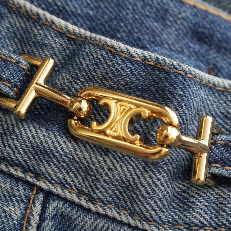 Celine Cotton Triomphe Damaged Flared Denim Pants Jeans Bottoms N678 930F 07UW