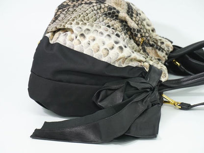 Authentic Prada Python Pattern 2WAY Shoulder Bag Handbag Pochette Nylon Black