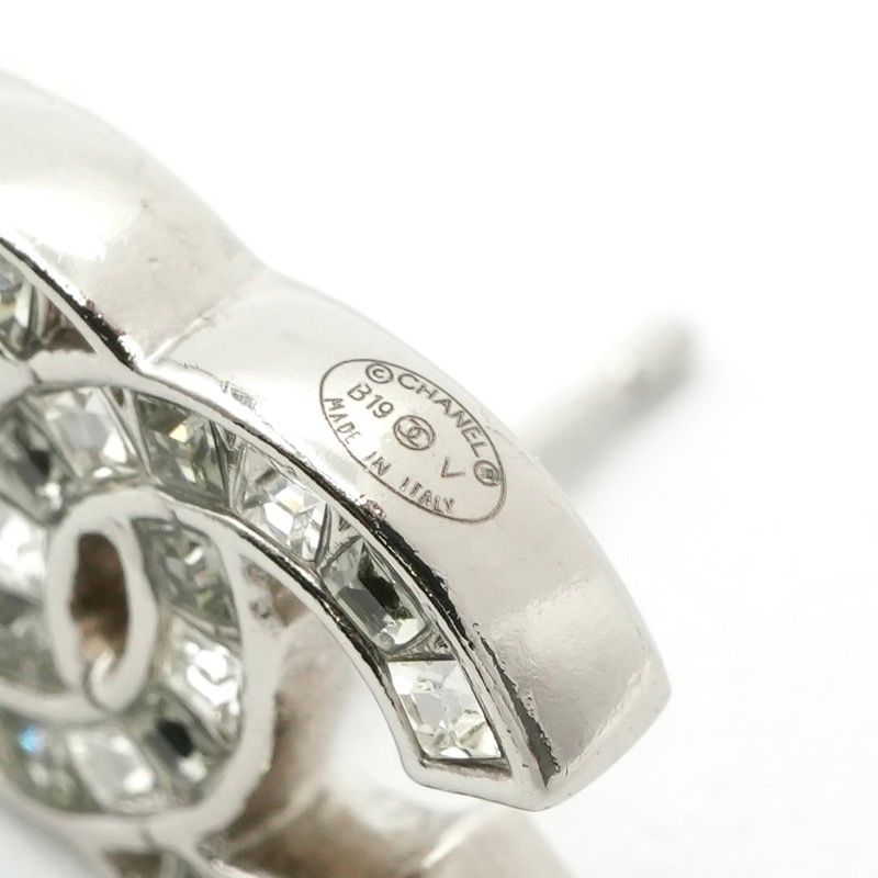 Chanel Earrings Earring Silver Coco Mark Rhinestone