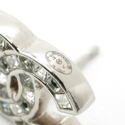 Chanel Earrings Earring Silver Coco Mark Rhinestone