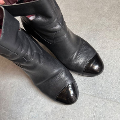 Chanel Matelasse Leather Belt Short Boots Coco Mark Black 36 1 2 23.5cm