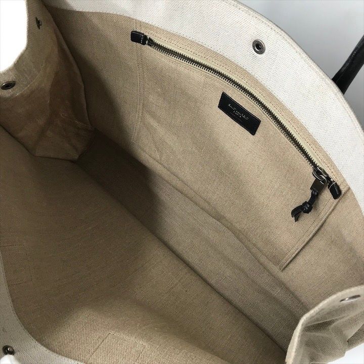 Saint Laurent Rive Gauche Canvas Leather Tote Beige Large Capacity Travel