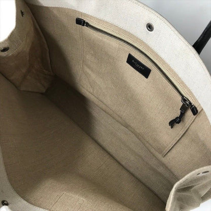 Saint Laurent Rive Gauche Canvas Leather Tote Beige Large Capacity Travel