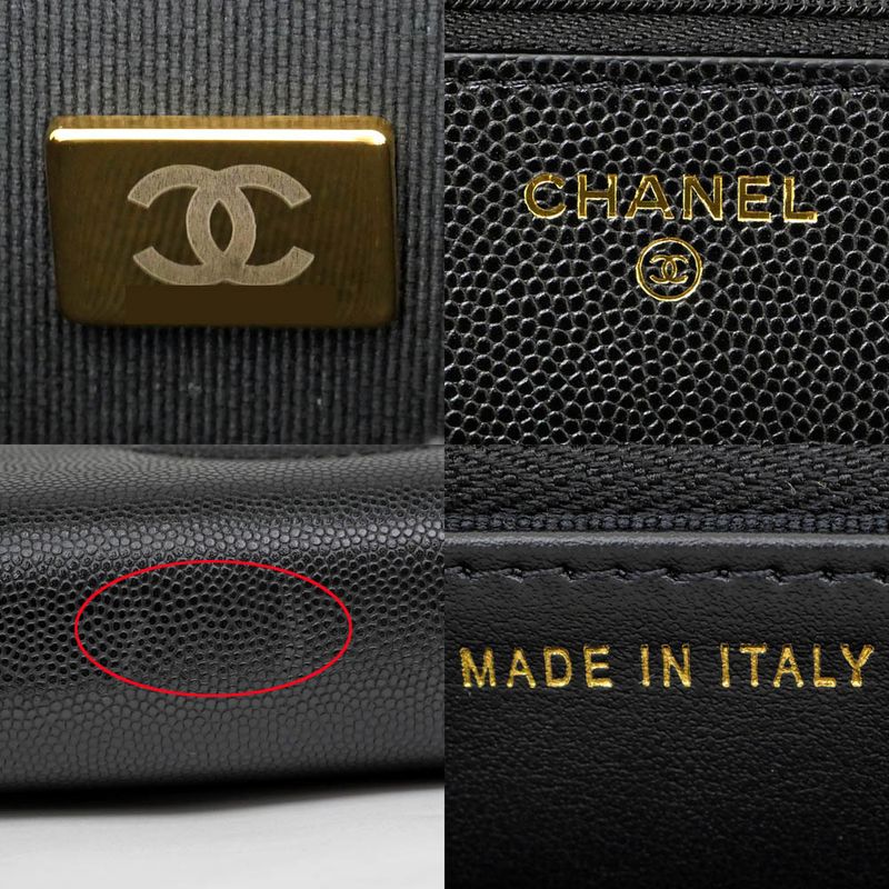 Chanel Chain Wallet Ap4653 Grained Shiny Calfskin Black Gold Hardware