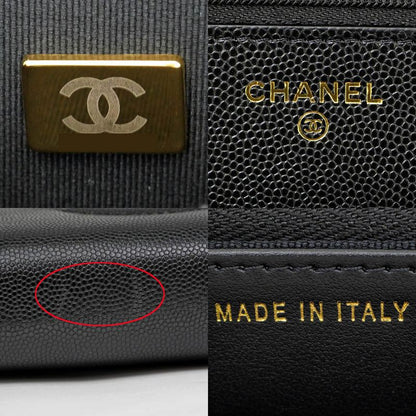 Chanel Chain Wallet Ap4653 Grained Shiny Calfskin Black Gold Hardware