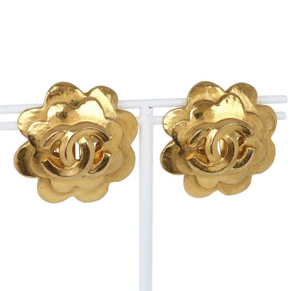 Chanel Flower Coco Mark Vintage Gold Plated 96P Ladies 23.6g Earring