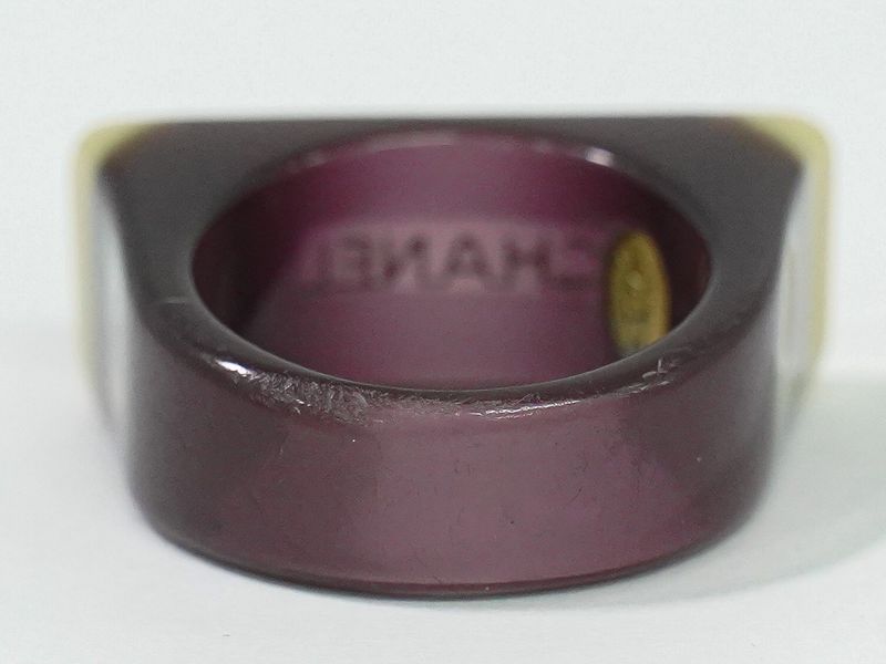 Authentic Chanel Logo Ring No.13.5 Plastic Purple Beige Accessories Jewelry