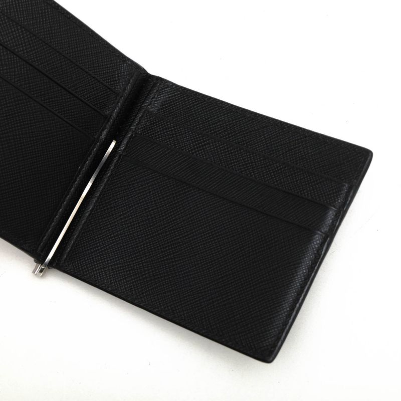 Prada Wallet Men Wallet Leather Genuine Black 2mn077 Saffiano Bicolo Money Clip