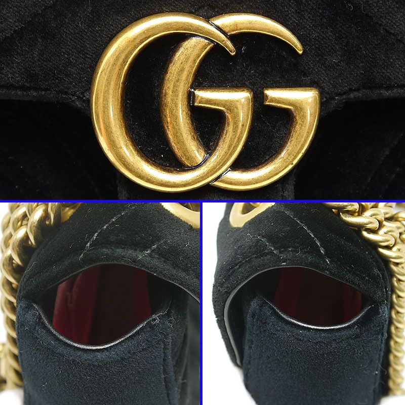 Gucci GG Marmont Chain Shoulder Bag 446744 Velour Black