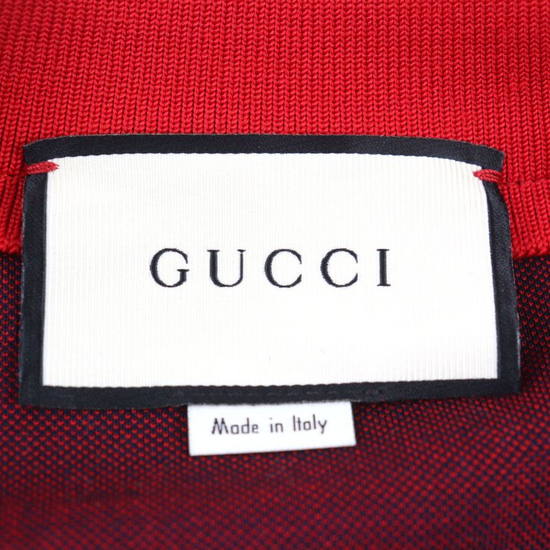 Gucci 496919 100% Cotton GG Jacquard Logo Zip Sideline Track Jacket Navy Red