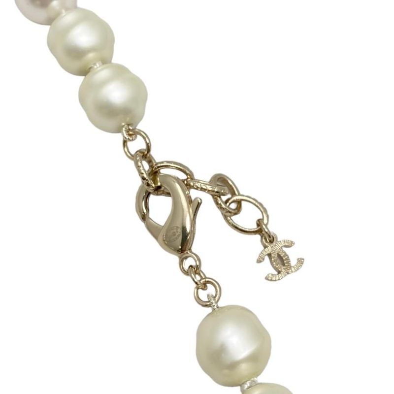 Chanel Long Necklace Coco Mark Pearl Rhinestone Gold Chanel
