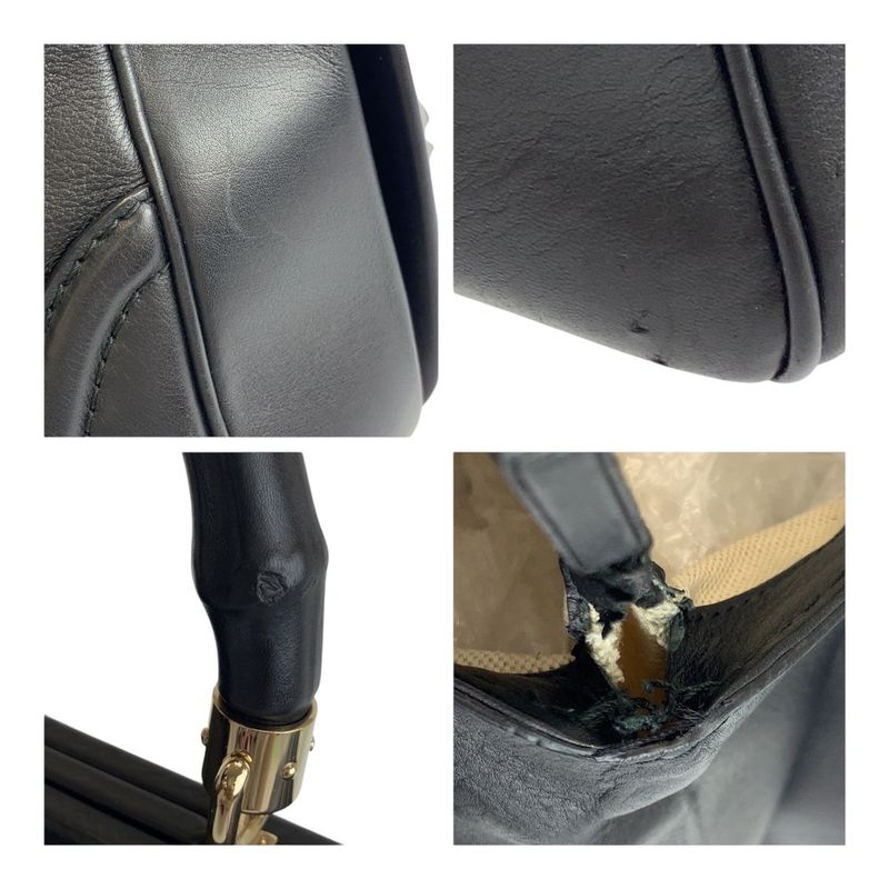 Gucci Bamboo Black Gold Hardware Leather 296860 Handbag Women 504398
