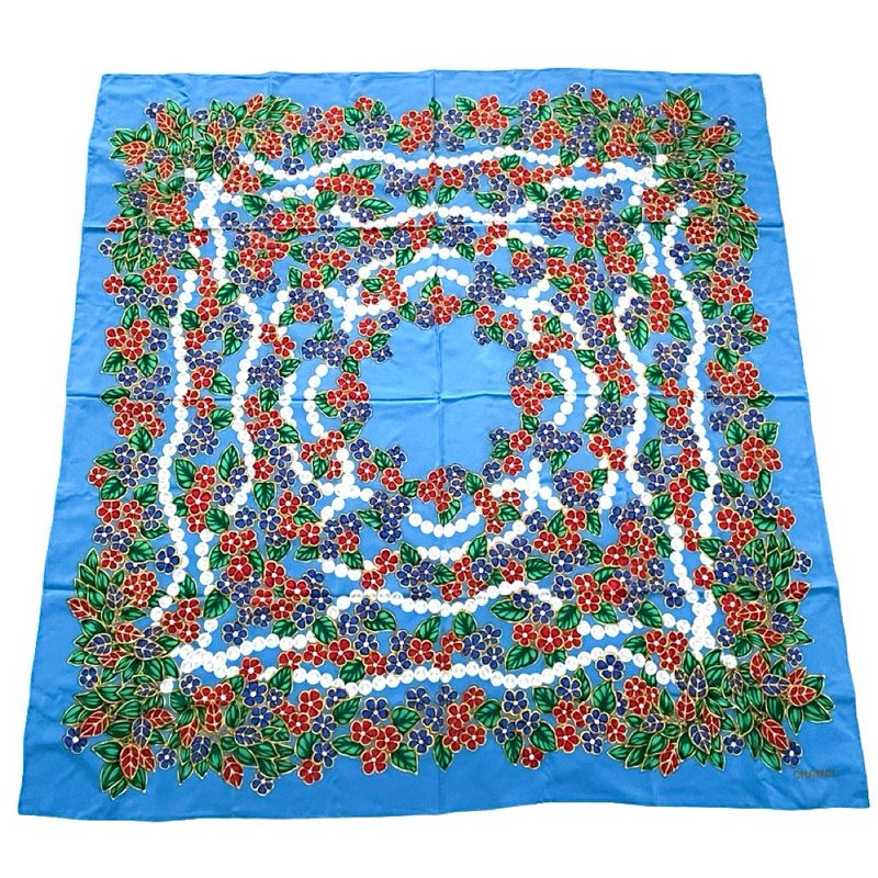 Chanel Large Scarf Silk Jewelry Pattern Multicolor