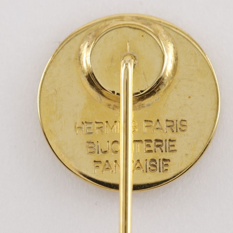 Hermes Sellier Brooch Set Of Two Bijouterie Fantaisie Gold Plated Ladies 2.0g