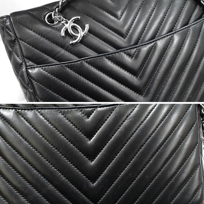 Chanel V Stitch Chain Tote Silver Hardware Tote Bag A4 Size