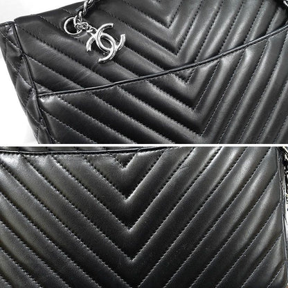 Chanel V Stitch Chain Tote Silver Hardware Tote Bag A4 Size