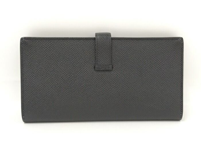 Hermes Bearn Souffle Folding Long Wallet Vaux Epson Leather Black Stamped D