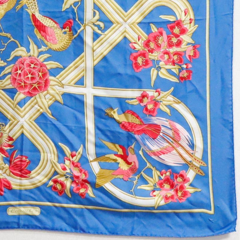 Hermes Carre 90 Caraibes Silk Blue Women's Scarf