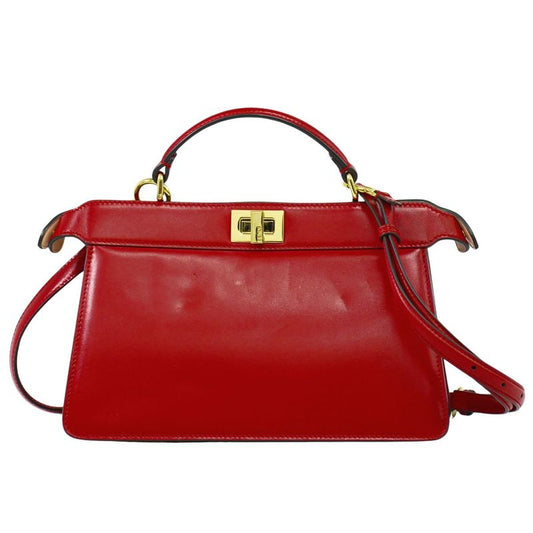 Authentic Fendi Peekaboo Icyou East West 2WAY Shoulder Bag Handbag Leather Red