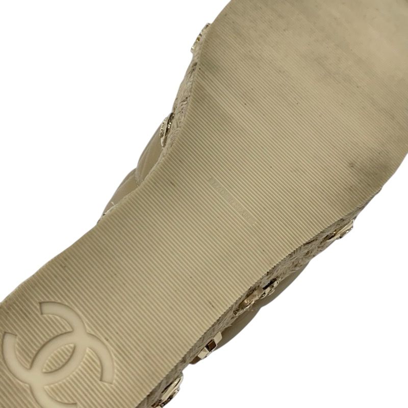 Chanel Sandals Shoes Leather Beige Gold Strap Chocolate Bar Coco Mark Icon