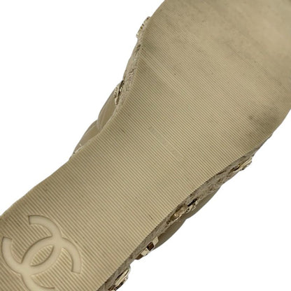 Chanel Sandals Shoes Leather Beige Gold Strap Chocolate Bar Coco Mark Icon