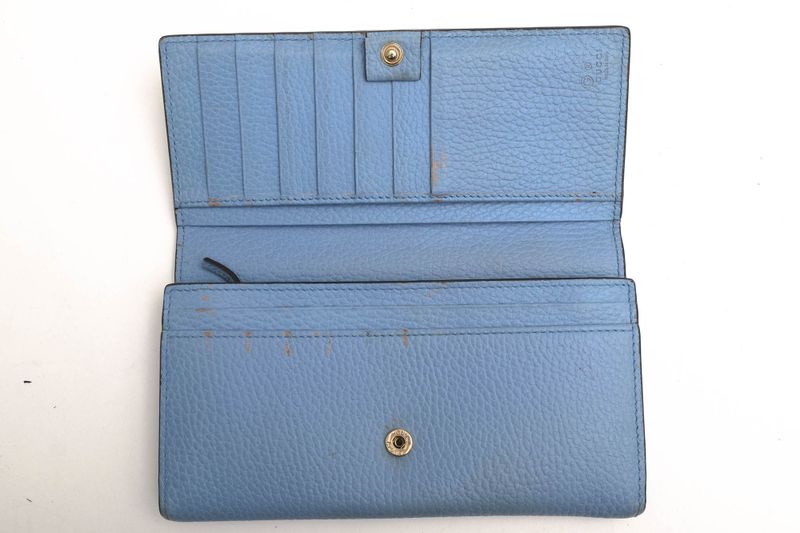 Gucci Long Wallet Ladies Women Leather Genuine Light Blue Light Blue 449279