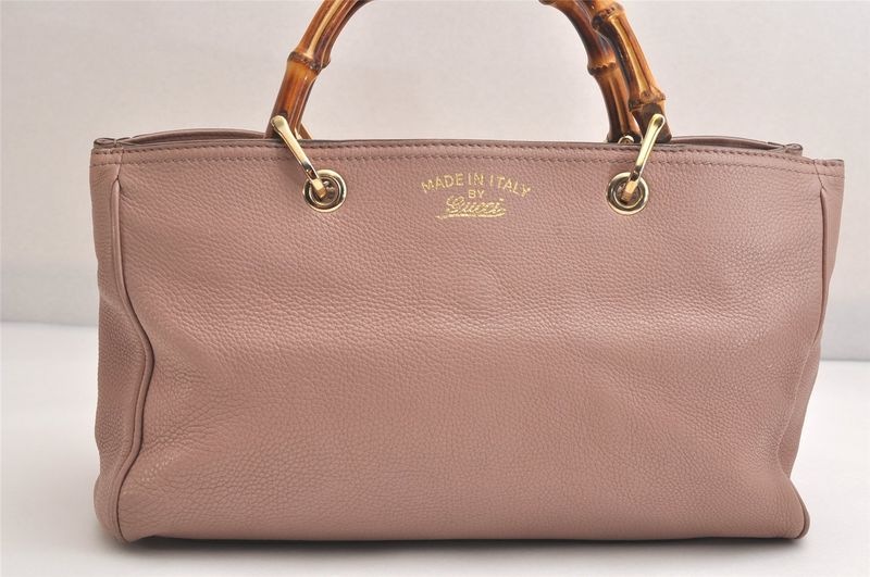 Gucci Bamboo Shopper Medium 2way Handbag Leather 323660 Pink 3631n