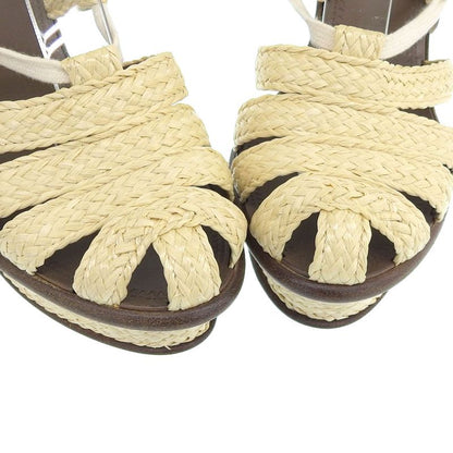 Unused Bottega Veneta Current Logo Straw Leather Wedge Sole Sandals 24cm