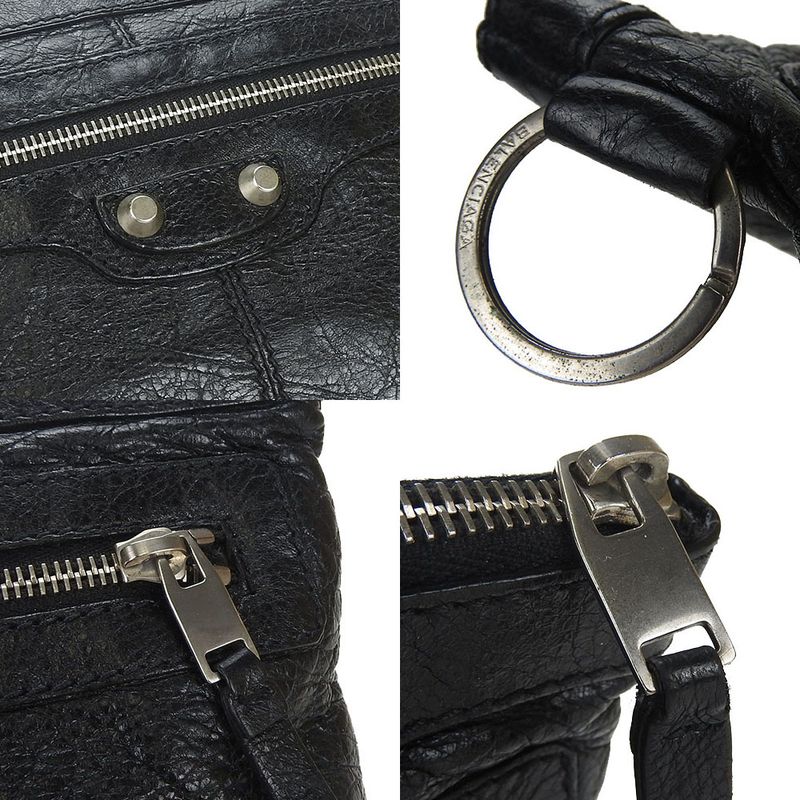 Balenciaga Clutch Bag Classic 273022 Clip M Leather Black - Silver Hardware