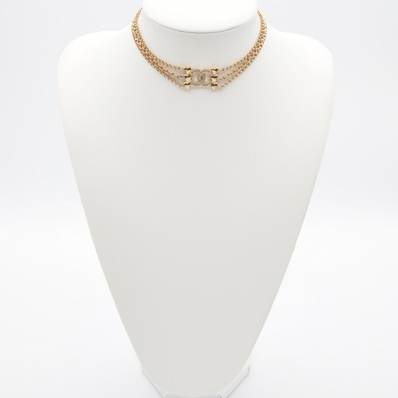 Chanel Necklace Pendant Choker Gold Coco Mark Rhinestone Heart