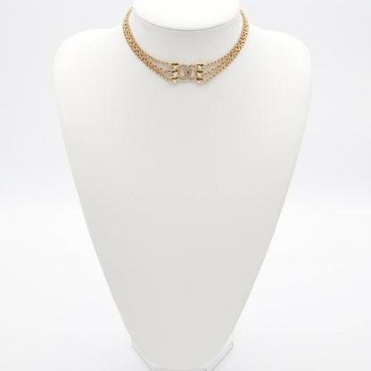 Chanel Necklace Pendant Choker Gold Coco Mark Rhinestone Heart
