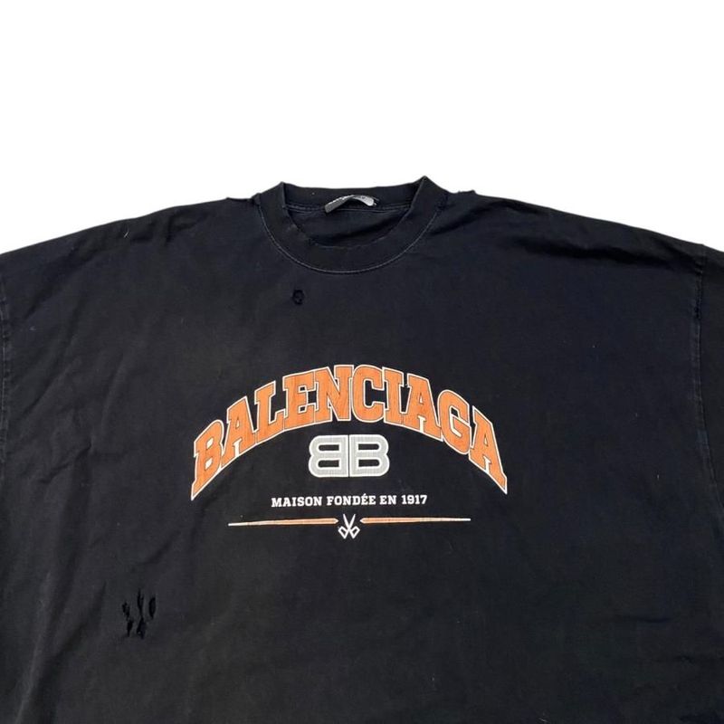 Balenciaga Long Sleeve Long T-Shirt Damaged Logo 681046 5 Size Black Orange